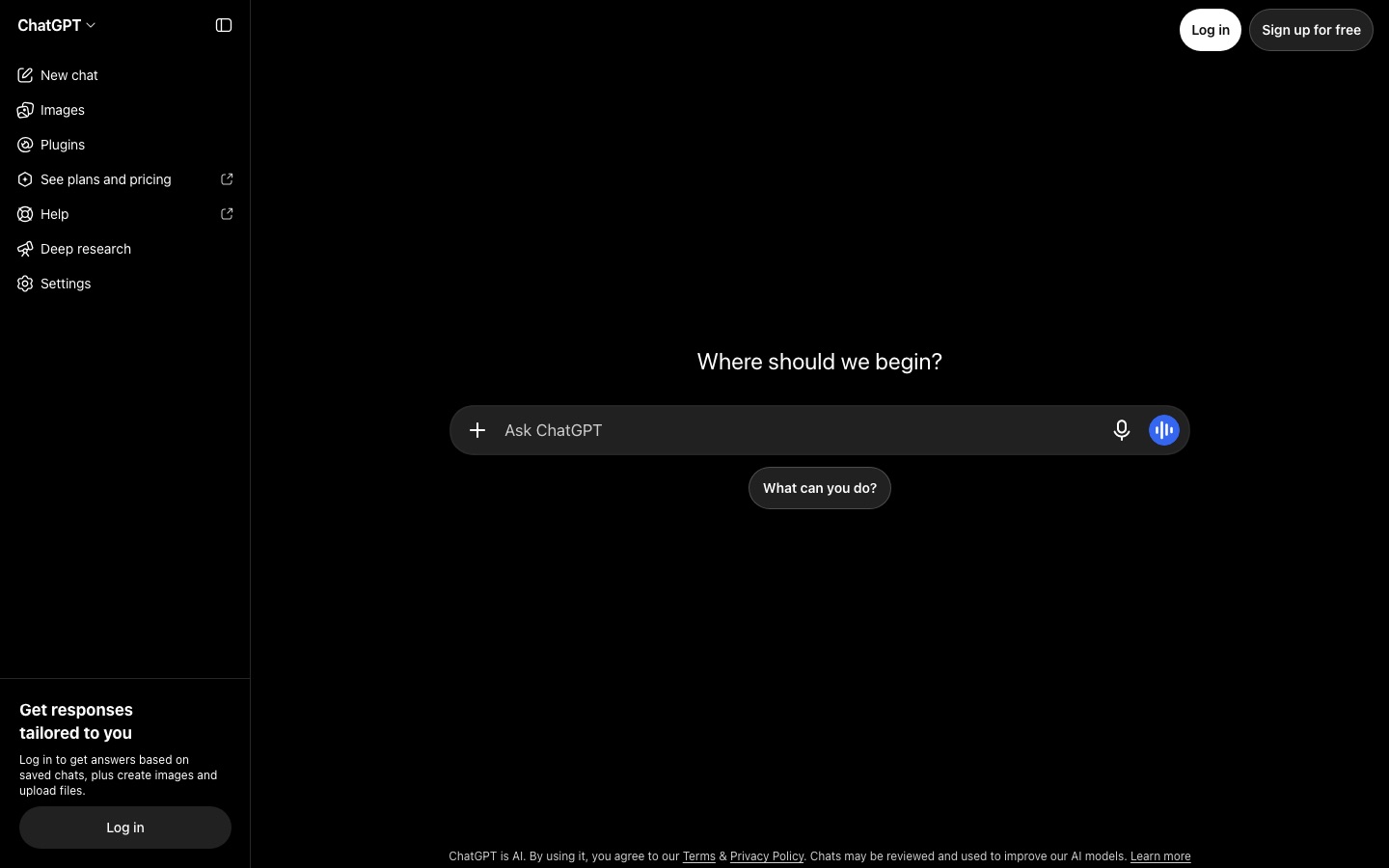 ChatGPT's home screen with an empty message box