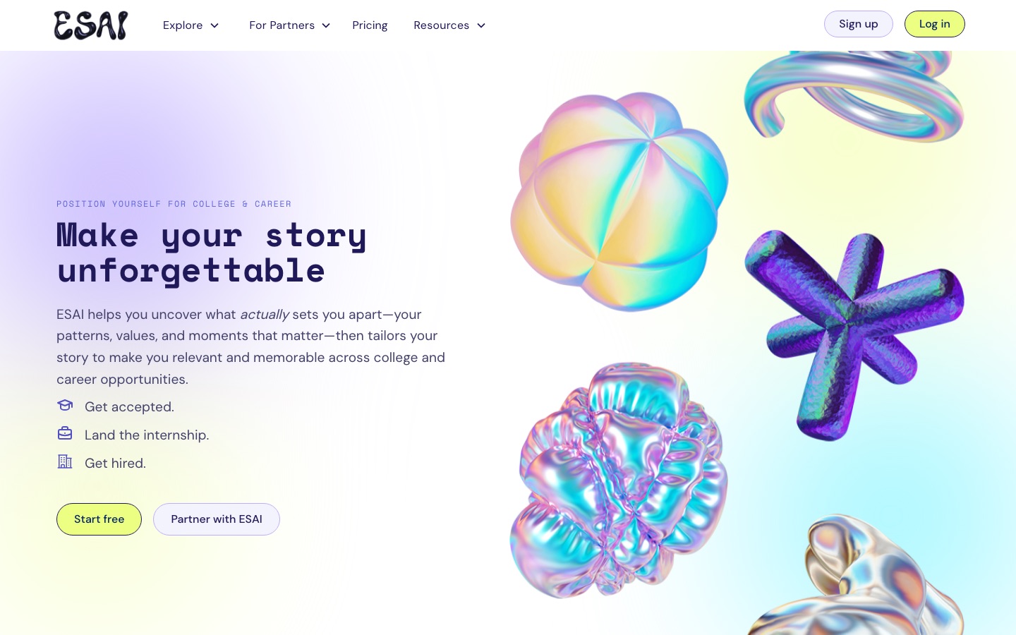 ESAI's homepage: "Make your story unforgettable"