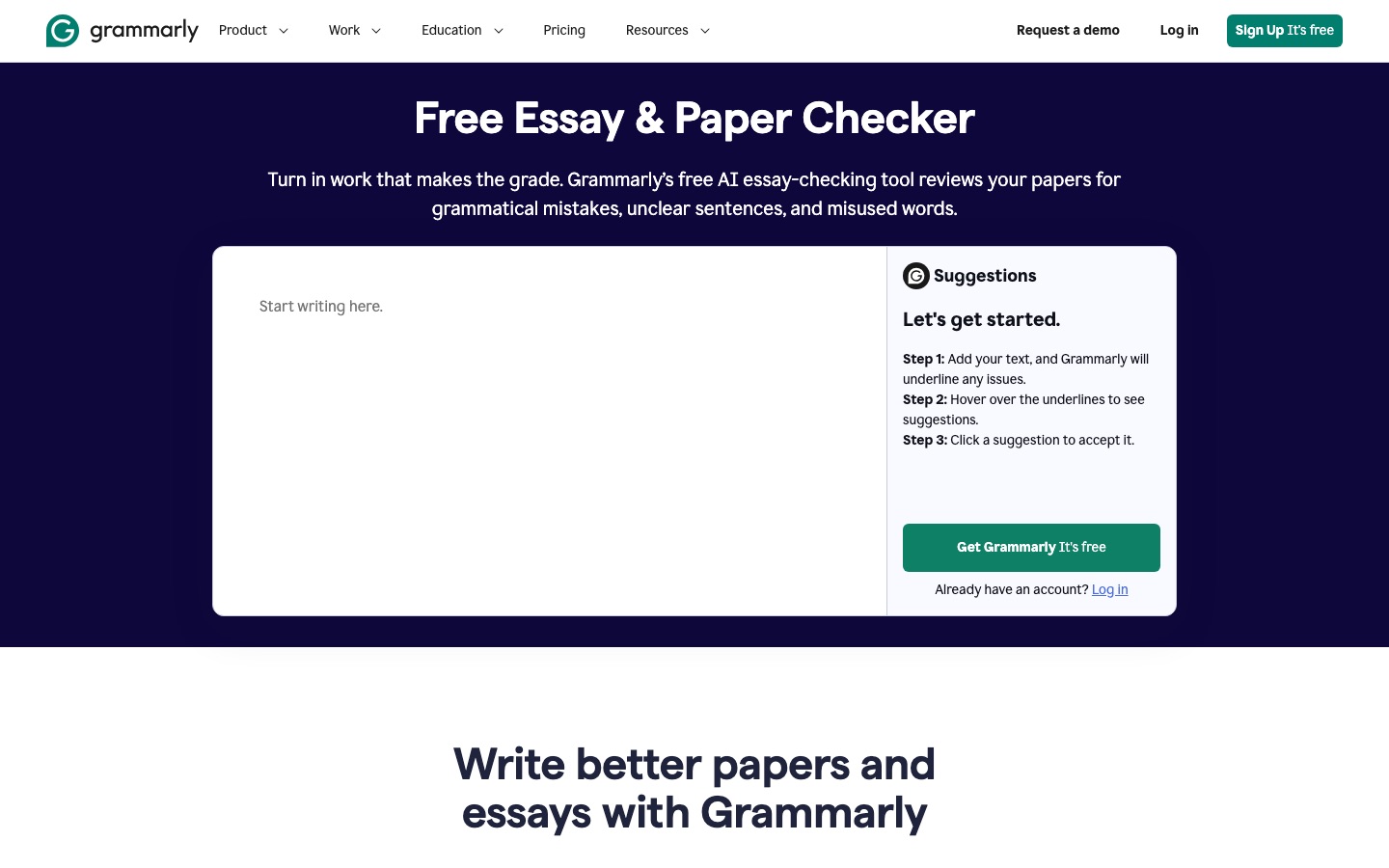 Grammarly's free essay checker
