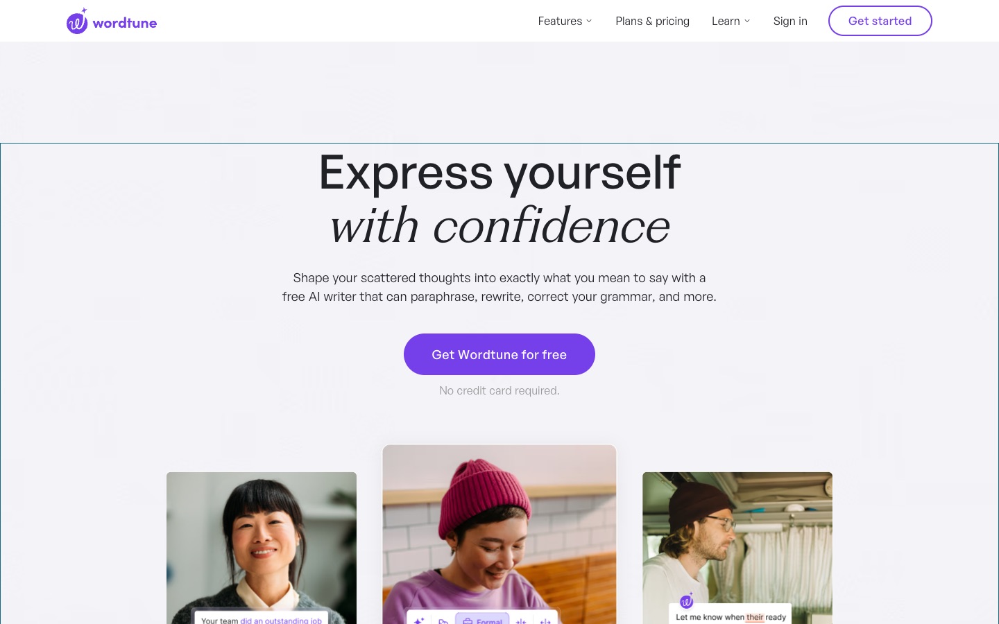 Wordtune's homepage: "Express yourself with confidence"